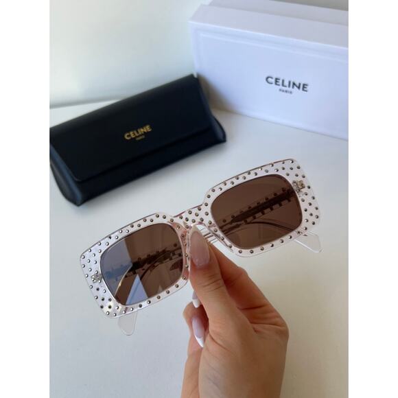 NEW Celine CL4213IS Pink Clear Crystal Studded Sunglasses - Picture 5 of 12